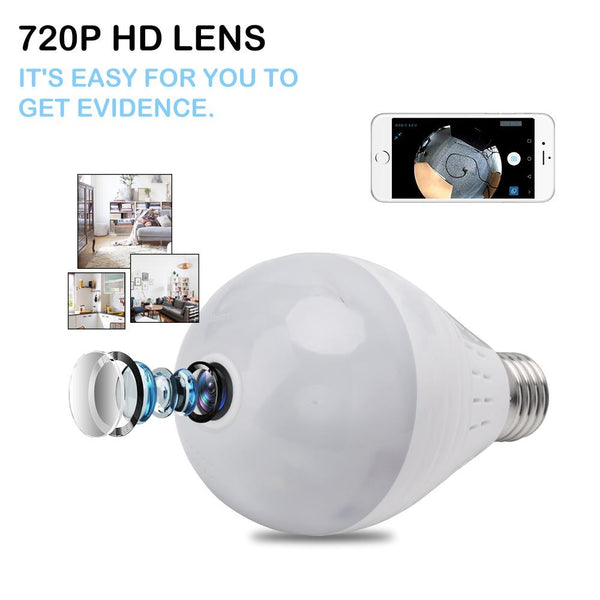 Wi-Fi Light Bulb Camera - HD 360 Degree Panoramic View with Audio