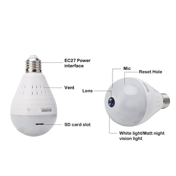 Wi-Fi Light Bulb Camera - HD 360 Degree Panoramic View with Audio